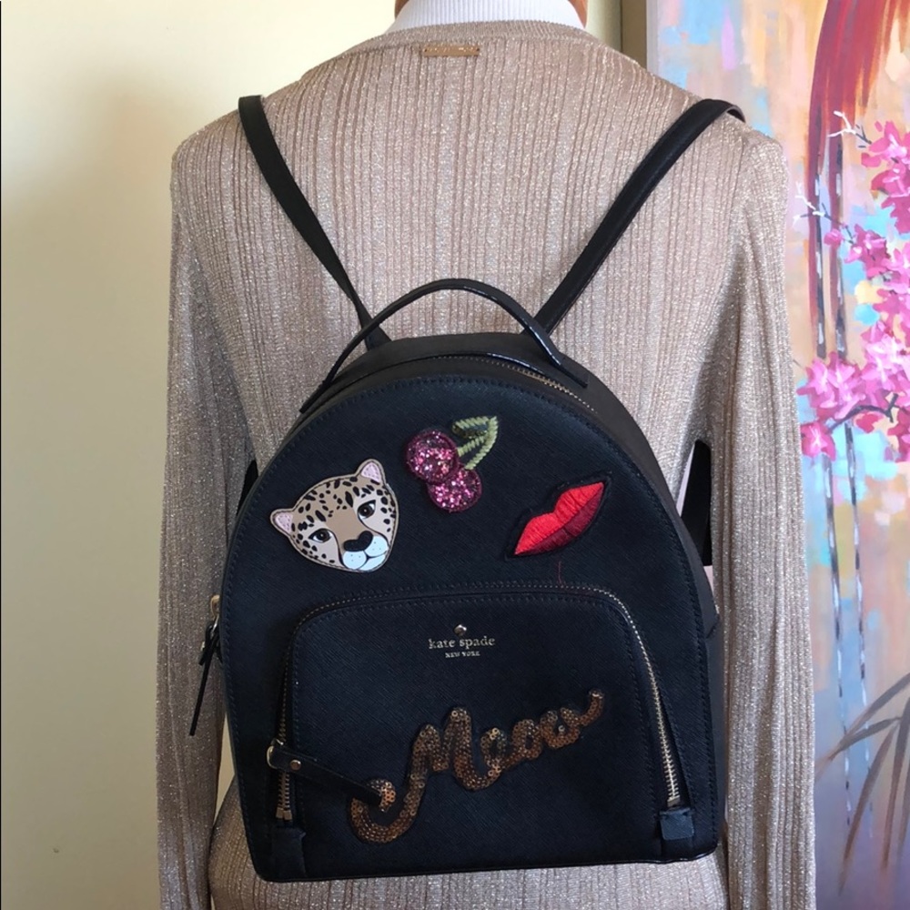 Kate Spade Black Leather Meow Backpack